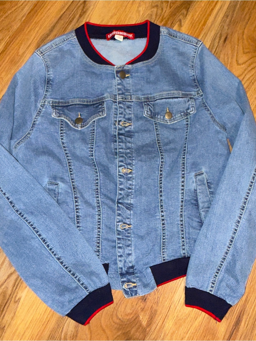UNIONBAY Light Blue Denim Jacket with Navy & Red Trim